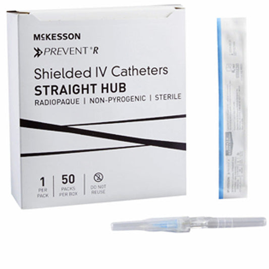 IV Catheters  22 gauge x 1" Prevent R Shielded with Button Retracting Safety Needle, 50/Box
