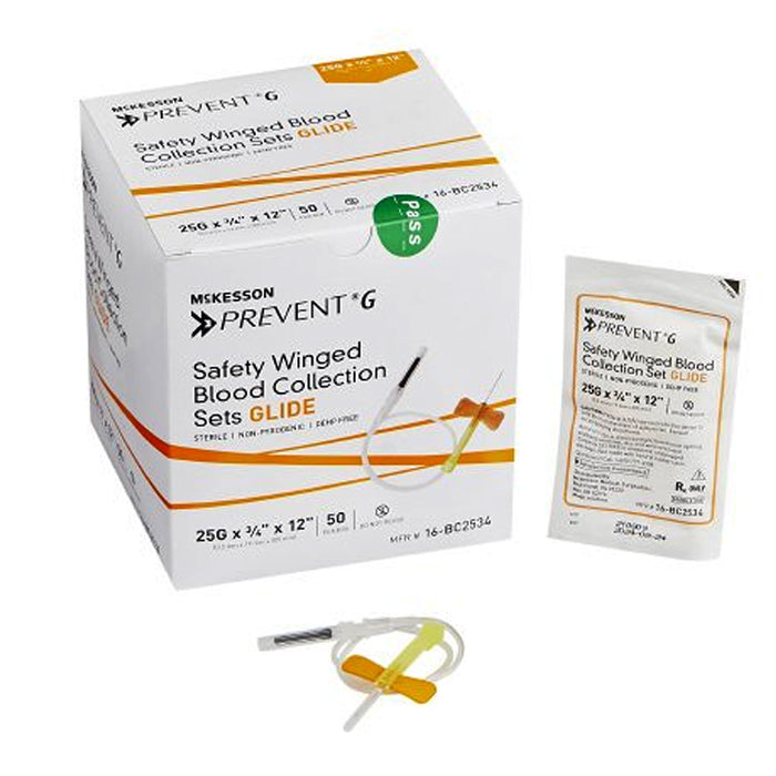 Prevent G Blood Collection Set 25 Gauge 3/4 Inch Needle Length Safety Needle 12 Inch Tubing, 50/Box