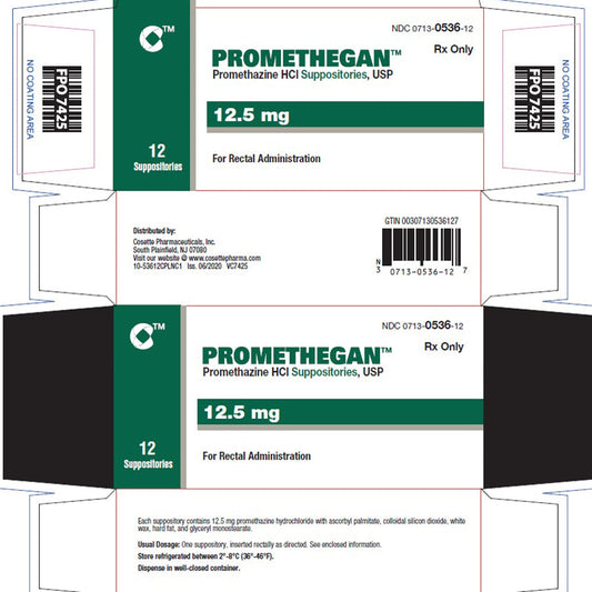 Promethegan Promethazine HCL Suppositories 12.5mg Cosette Pharma, 12 Count