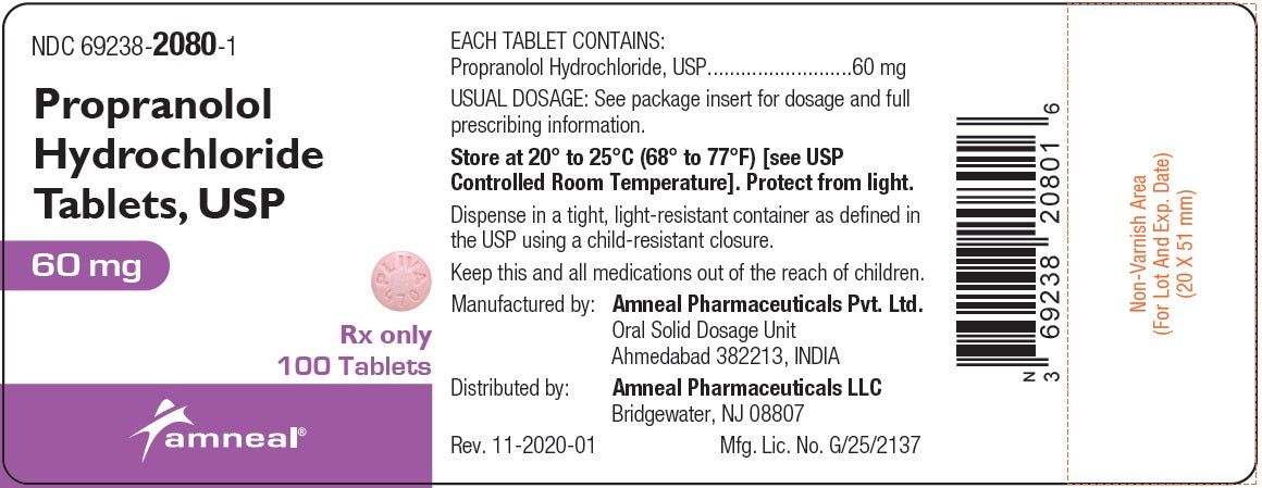 Propranolol Hydrochloride Tablets 60 mg, 100 Count (RX)
