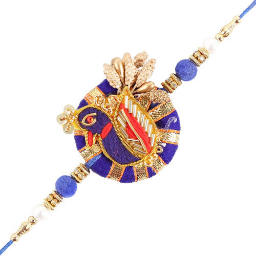 Blue Peacock Zardosi Rakhi & Fruit N Nut Chocolates