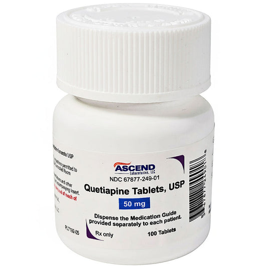 Quetiapine Fumarate 50 mg Tablets by Ascend Labs 100/Bottle (RX)