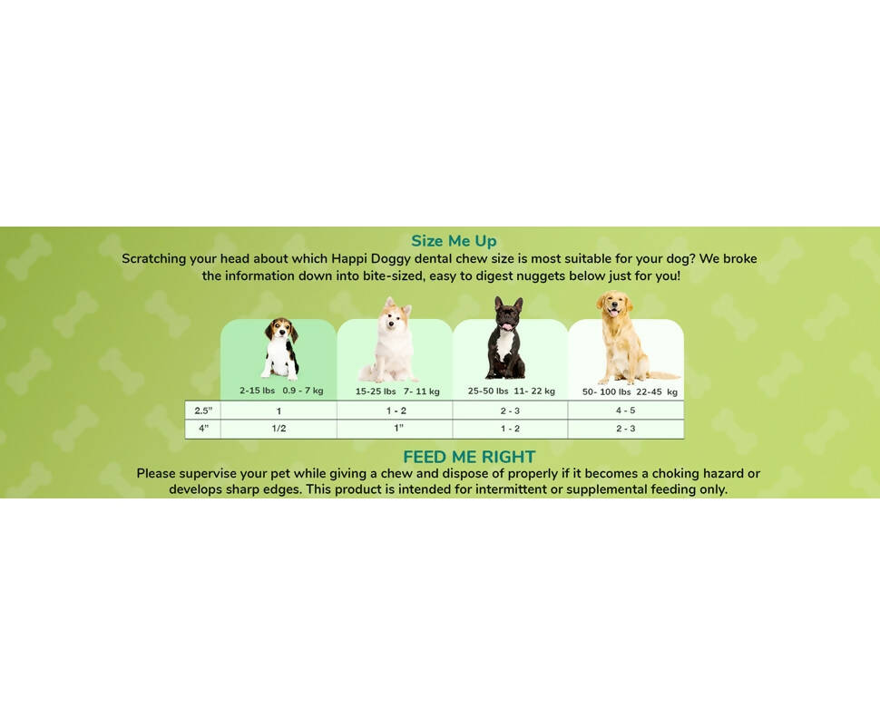 Happi Doggy Dental Chew Care Skin & Coat Support Honey & Coconut Oil