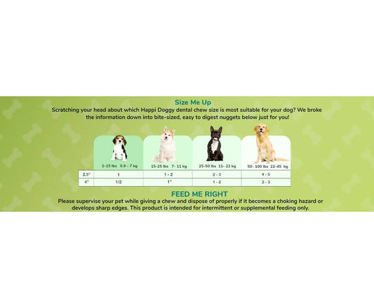 Happi Doggy Dental Chew Care Skin & Coat Support Honey & Coconut Oil
