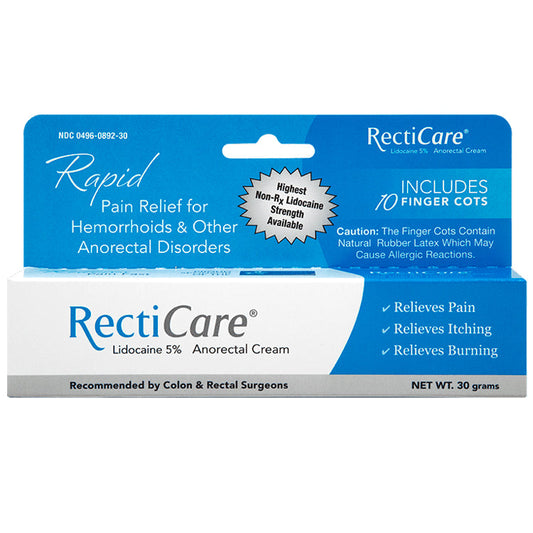 Recticare Anorectal Cream Hemorrhoid Pain Relief Cream with 10 Finger Cots
