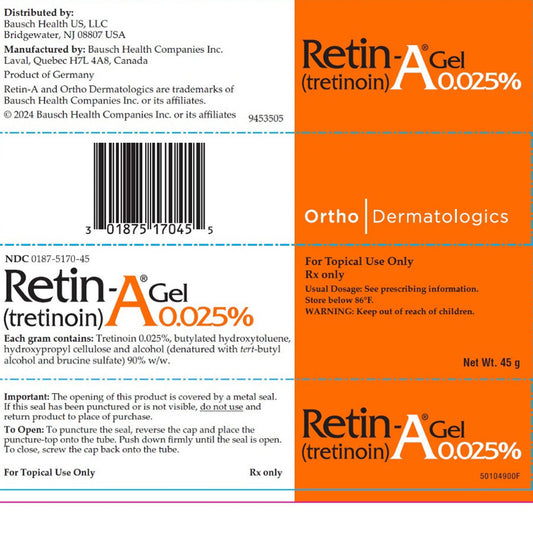 Retin-A Gel 0.025% (Tretinoin) Topical Retinoid Gel for Acne & Anti-Aging Wrinkles 15 gram (RX)