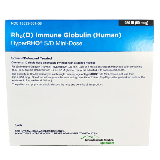 Rho (D) Immune Globulin (Human) HyperRHO S/D Mini-Dose 250 IU (50 MCG) Prefilled Syringes 10/Box (Rx)