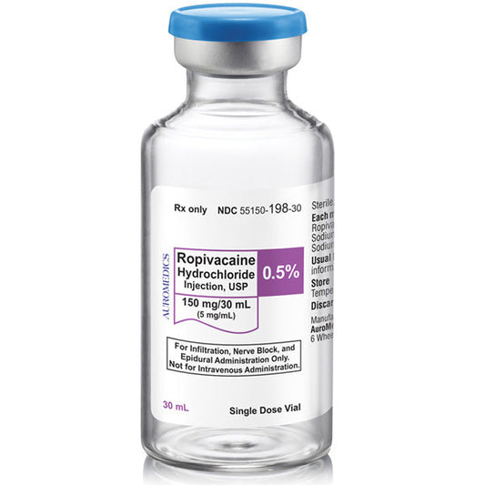 Ropivacaine HCL for Injection 0.5% 2mg/mL Single-Dose Vial 30 mL x 25/Box (Rx)