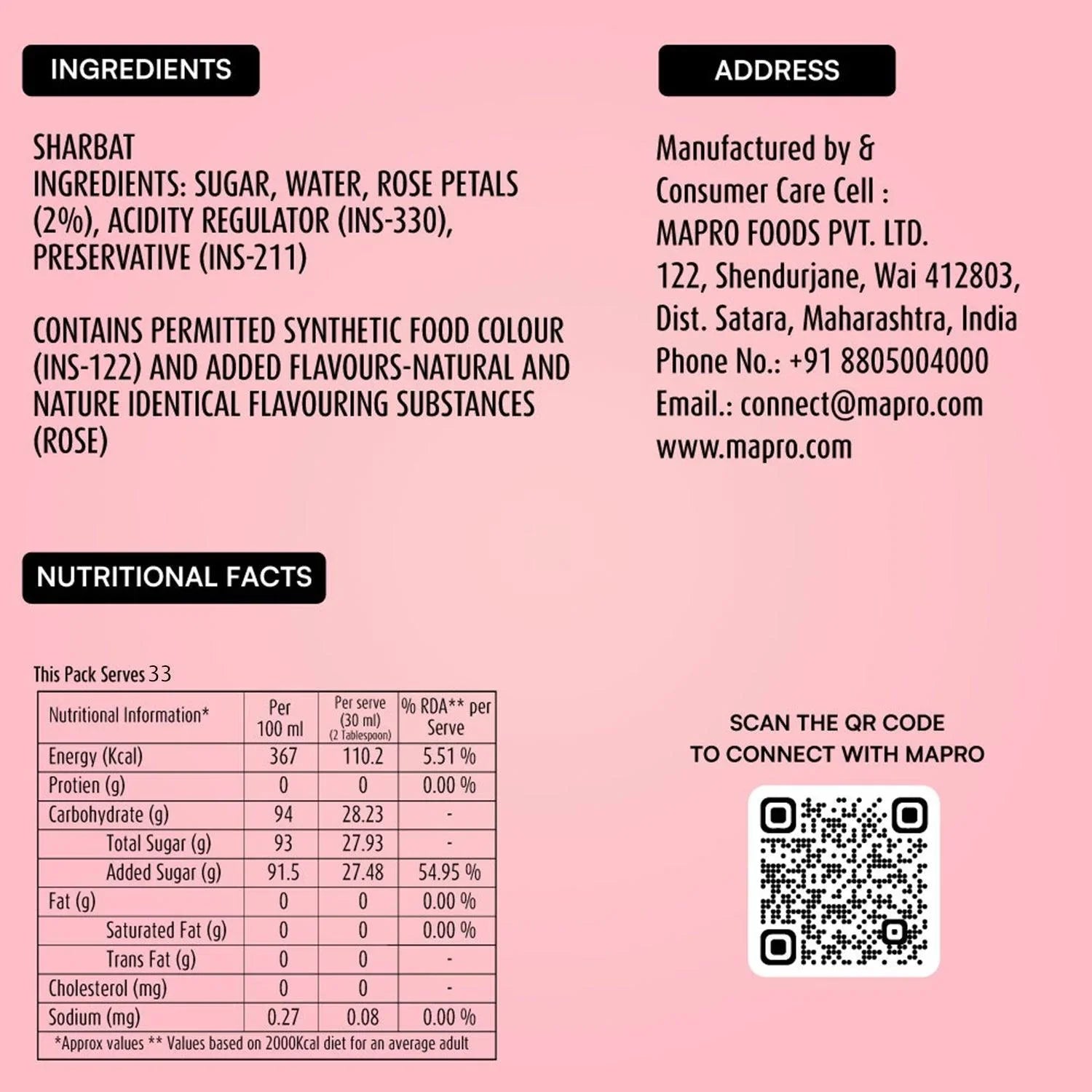 Mapro Rose Sharbat- 750 ML