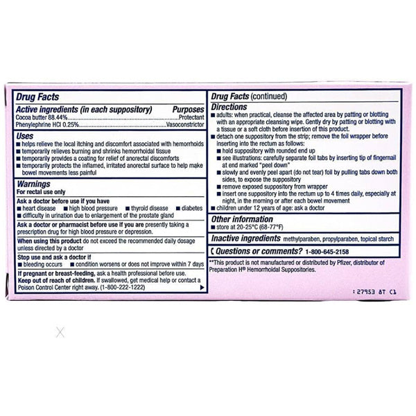 Hemorrhoidal Relief Rectal Suppositories by Rugby 12-Pack