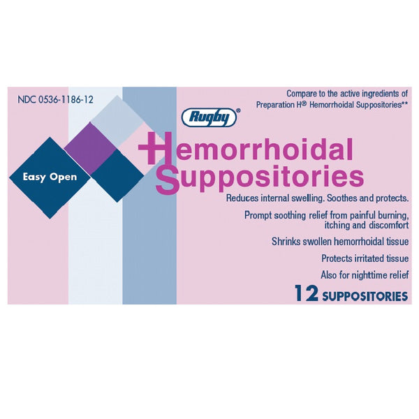 Hemorrhoidal Relief Rectal Suppositories by Rugby 12-Pack
