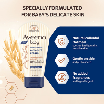 Aveeno Baby Soothing Relief Face & Body Moisture Cream - Oatmeal For Dry, Sensitive & Gentle Skin