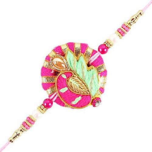 Bright Peacock Zardosi Rakhi & Fruit N Nut Chocolates