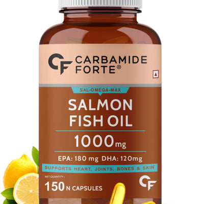 Carbamide Forte Omega 3 fish oil capsules | Salmon Fish Oil Omega 3 Capsule 1000mg | Omega 3 supplement with Omega 3 Fatty Acid , EPA 180 mg & DHA 120 mg | Fish Oil Omega 3 for Heart, Joints, Bones & Skin | 150 Omega 3 Capsules
