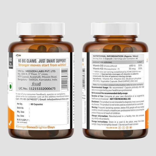 As-It-Is Atom Vitamin D3 & K2 (Mk-7) Veg Capsules