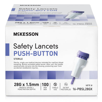 Safety Lancets, Push Button with Retractable Needle, 100/Box