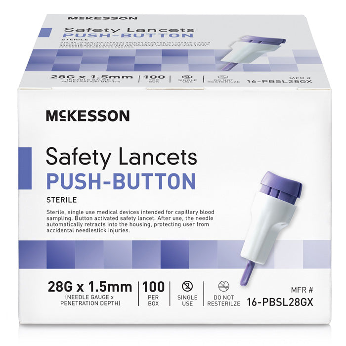 Safety Lancets, Push Button with Retractable Needle, 100/Box