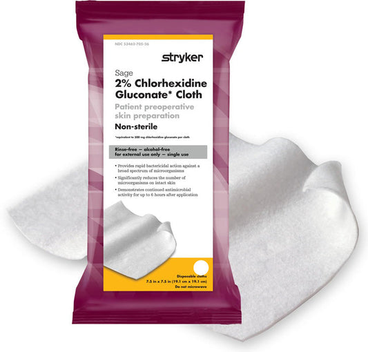 Sage 2% Chlorhexidine Gluconate Patient Preoperative Skin Preparation Cloths, Non-Sterile 2 Per Pack