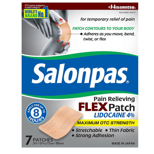 Salonpas Patches Pain Relieving Flex Patch with Lidocaine 4%, Unscented 7/Box