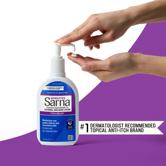 Sarna Sensitive Anti Itch Body Lotion for Sensitive Skin, Steroid Free, Hypoallergenic 7.5 oz