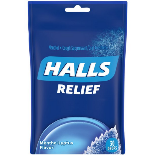 Halls Cough Drops and Throat Relief Drops with Mentho-Lyptus Flavor 30 Count