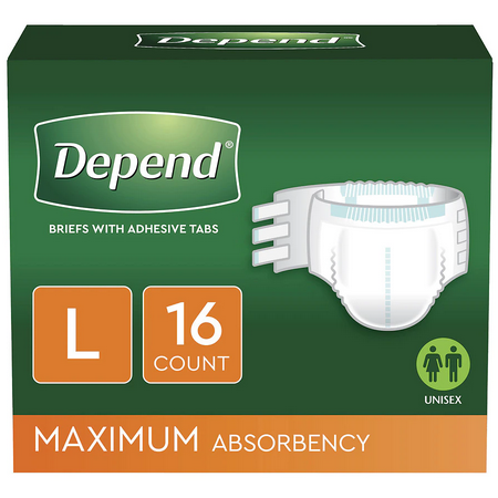 Depend Fitted Briefs Maximum Absorbency, Unisex Large 16 count
