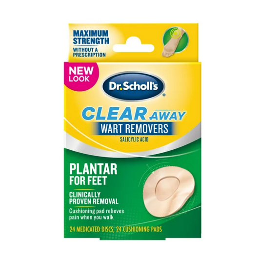Dr. Scholl’s Clear Away Wart Remover for Plantar Warts, 24 Medicated Cushioned Discs