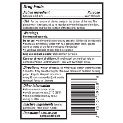 Compound W Maximum Strength One Step Plantar Wart Remover Foot Pads, 20 Count