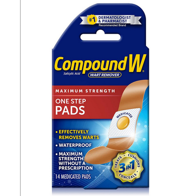 Compound W Maximum Strength One Step Waterproof Wart Remover Strips, 14 Count