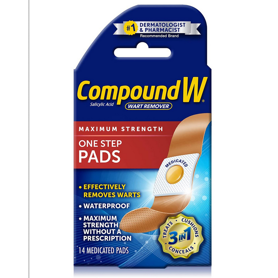 Compound W Maximum Strength One Step Waterproof Wart Remover Strips, 14 Count