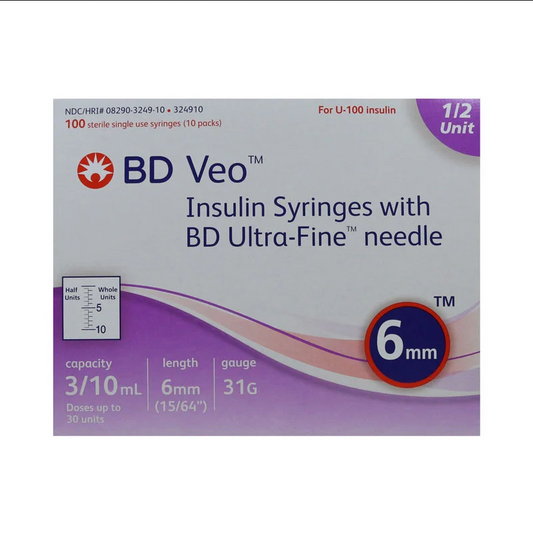 Insulin Syringes 31 gauge x 3/10 mL with Ultra-Fine Needle 6mm x 31 G by Embecta 100/box
