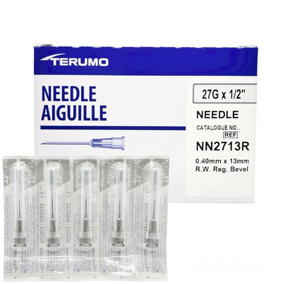 Terumo Hypodermic Needles 27g x 1/2" Gray Conventional Needles 100/Box