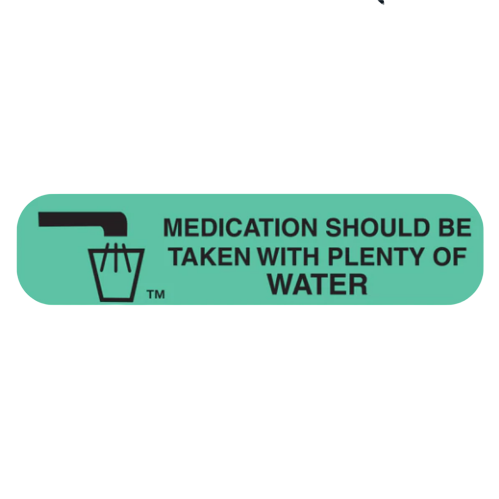 Medication Should Be Taken with Water Label, 1000 count