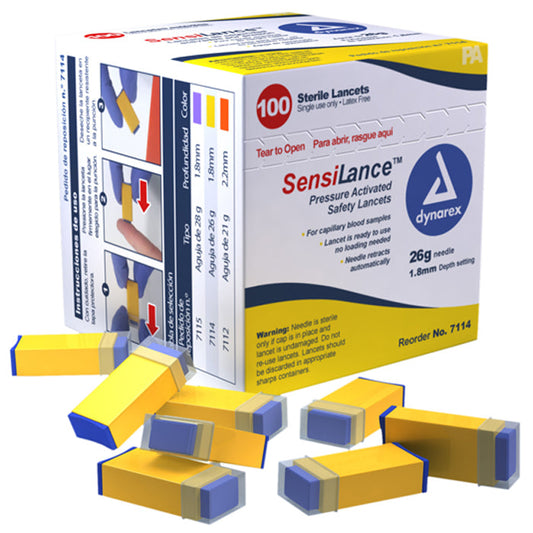 Safety Lancets, Pressure Activated 26 gauge, 1.8 mm depth, Sterile 100Box