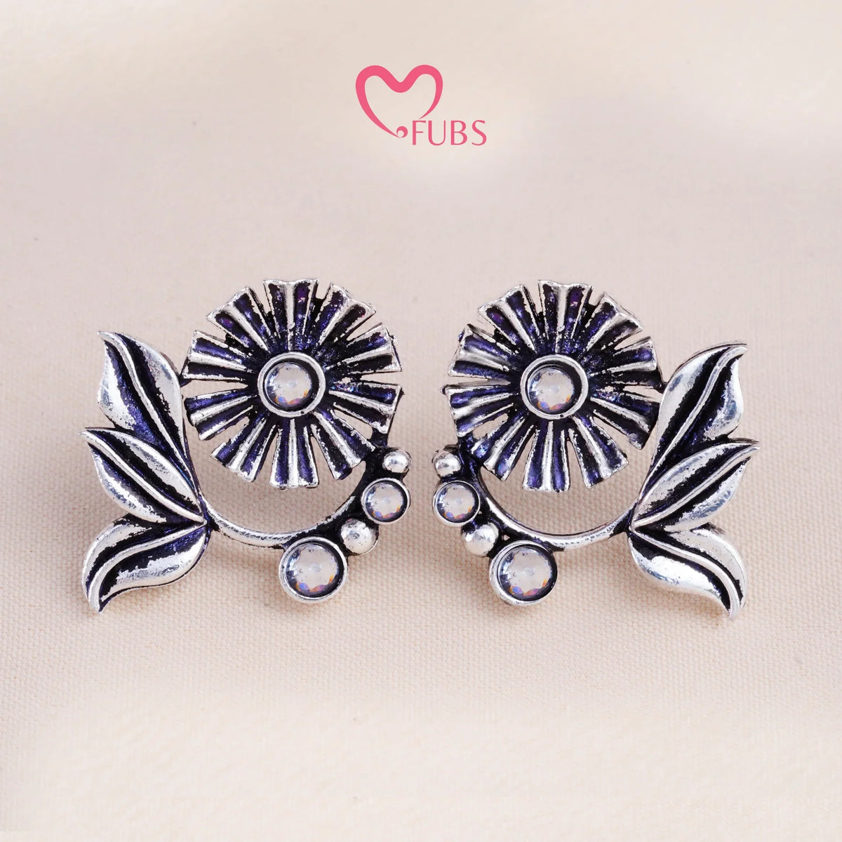 Set Of 12 Oxidized Designers Studs Earrings With Folding Jewelry Box| Special Edition