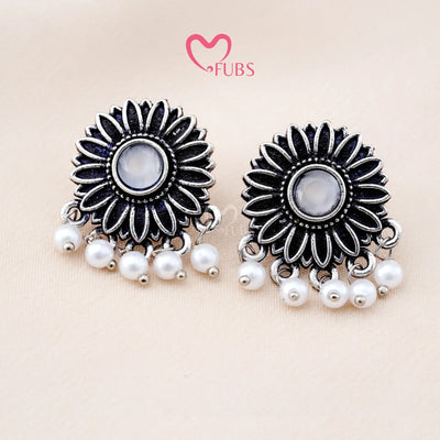 Set Of 12 Oxidized Designers Studs Earrings With Folding Jewelry Box| Special Edition
