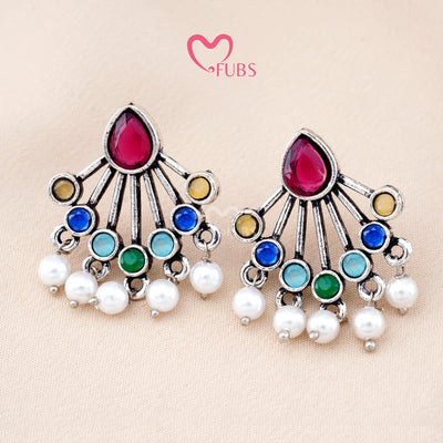Set Of 12 Oxidized Designers Studs Earrings With Folding Jewelry Box| Special Edition