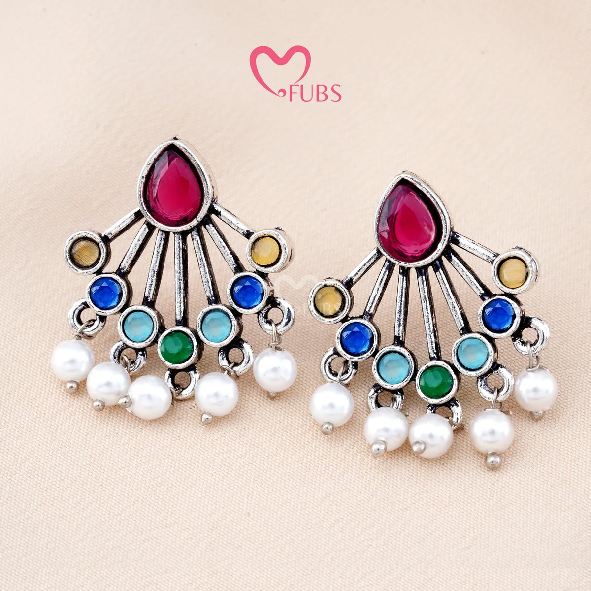 Set Of 12 Oxidized Designers Studs Earrings With Folding Jewelry Box| Special Edition