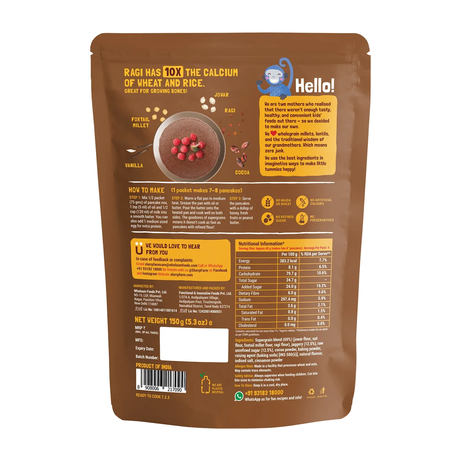 Slurrp Farm Chocolate Pancake Mix | 150 gms