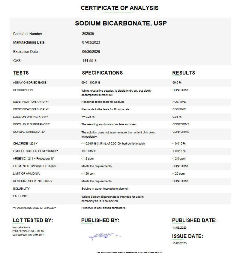 Sodium Bicarbonate USP For Compounding (API)
