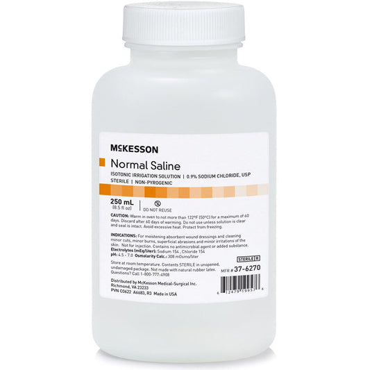 Sodium Chloride 0.9% (Normal Saline) Irrigation Solution, Screw Top 250 mL
