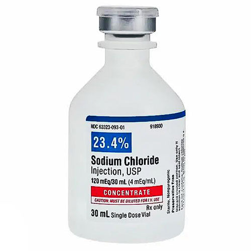Sodium Chloride 23.4% for Injection 120 mEq/30 mL (4 mEq/mL) Concertrate 300 Single-Dose Vials 25/Box (RX)
