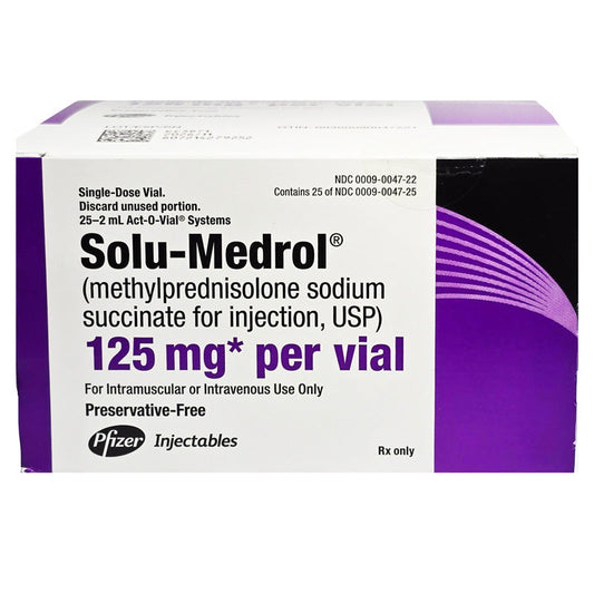 Solu Medrol 125 mg Injection Methylprednisolone Sodium Succinate 2 ml Vials, 25/Pack (RX)