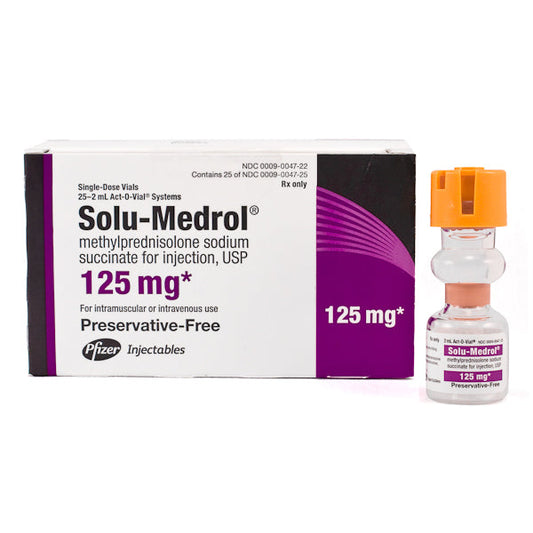 Solu Medrol 125 mg Injection Methylprednisolone Sodium Succinate 2 ml Vials, 25/Pack (RX)