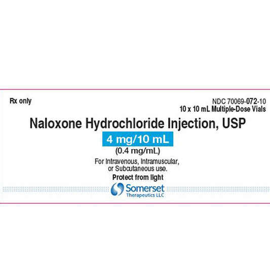 Naloxone Hydrochloride for Injection 4 mg per 10mL Multiple-Dose Vials x 10 Per Tray by Somerset (RX)