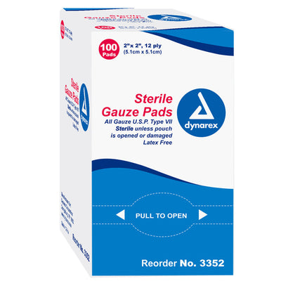 Sterile Gauze Pads, 12 Ply, Singles, 100 per box