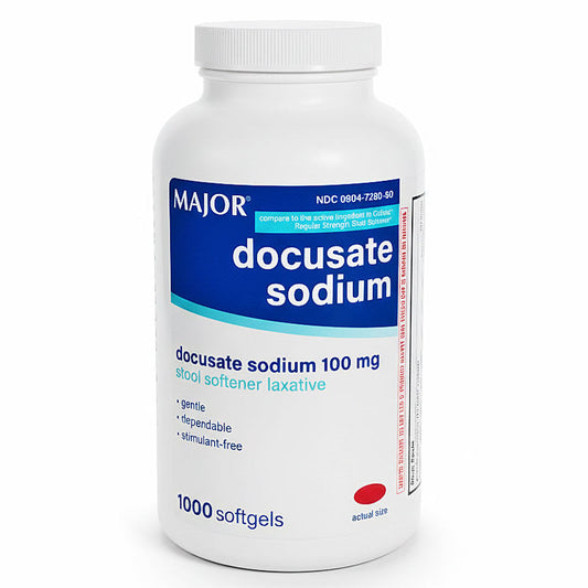 Stool Softener Laxative Docusate Sodium 100 mg, Bulk Bottle 1000 Softgels