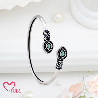 Oxidized Open Bracelet with Teardrop Stone