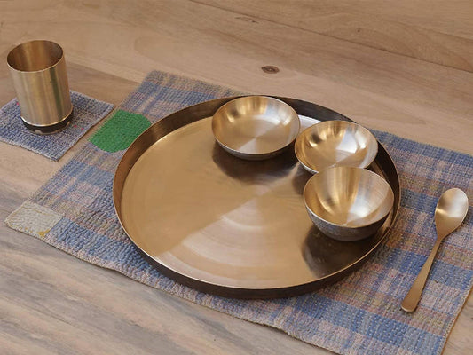 De Kulture Works Pure Ayurveda Kansa Bronze Golden Dinner Thali Set