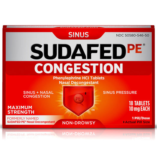 Sudafed PE Congestion, Maximum-Strength Sinus Pressure and Nasal Congestion Relief, 18 Count